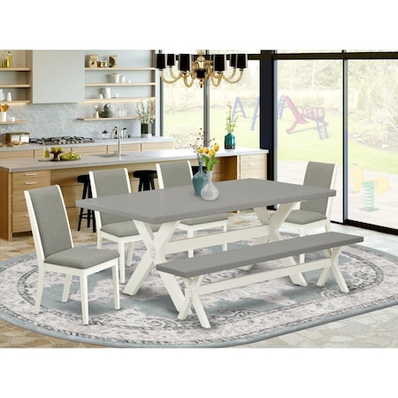East West Furniture 6 Piece X-Style Gorgeous Rectangular Table Set - Linen White X097LA206-6